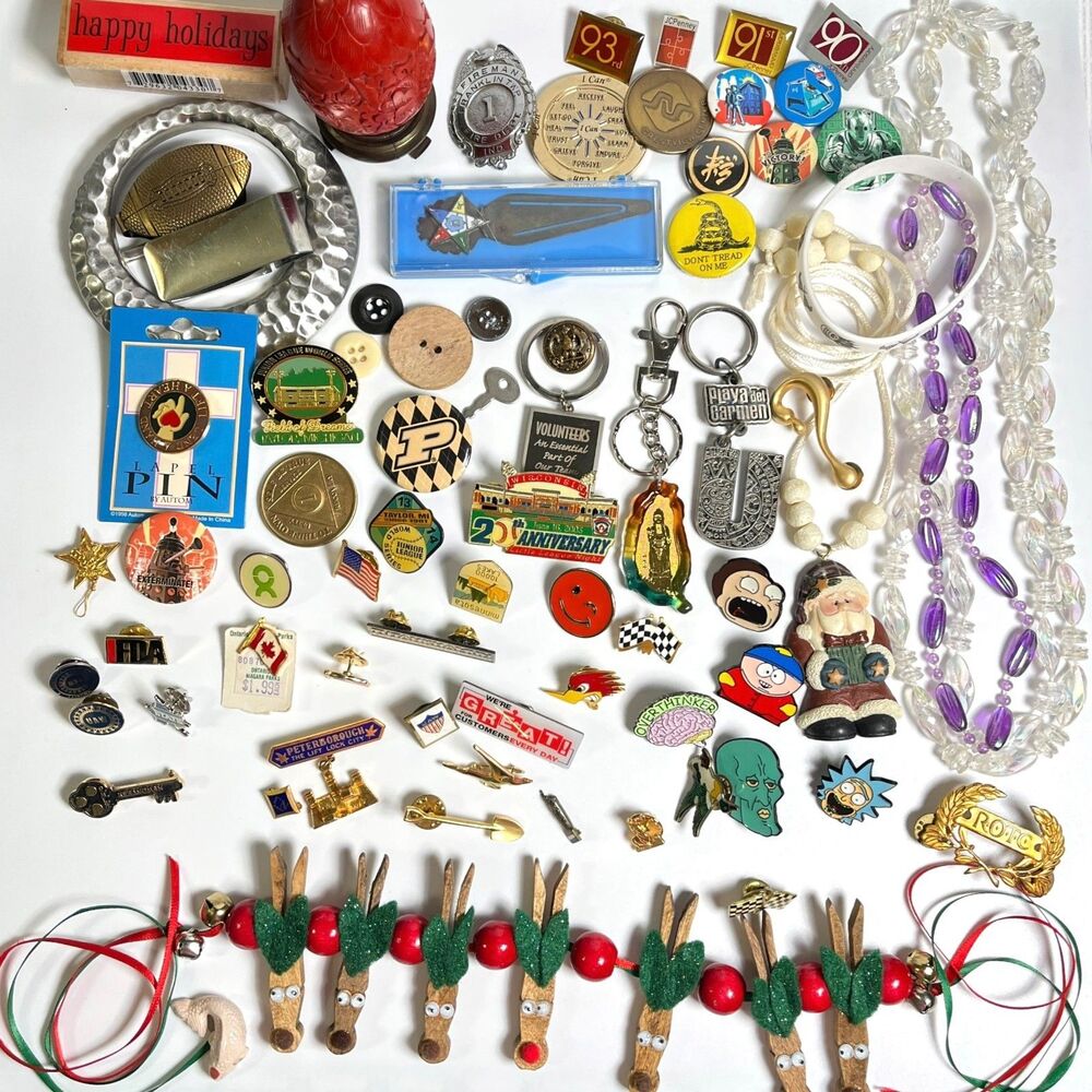 VTG - Now Junk Drawer Lot Collectible Pins Buttons Nic Nac Repurpose Craft Mix